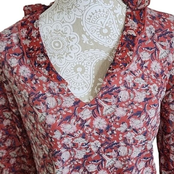 Lucky Brand Ruffle top boho 3/4 sleeve cotton and modal floral Medium - Picture 2 of 9
